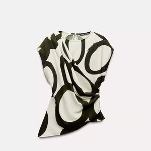 Zara Black & White Draped Circle-Print Blouse